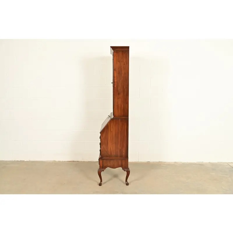 Ethan Allen Georgian Cherry Wood Bureau With Drop Front Secretary Desk and Bookcase Hutch, Circa 1970s - Image 11