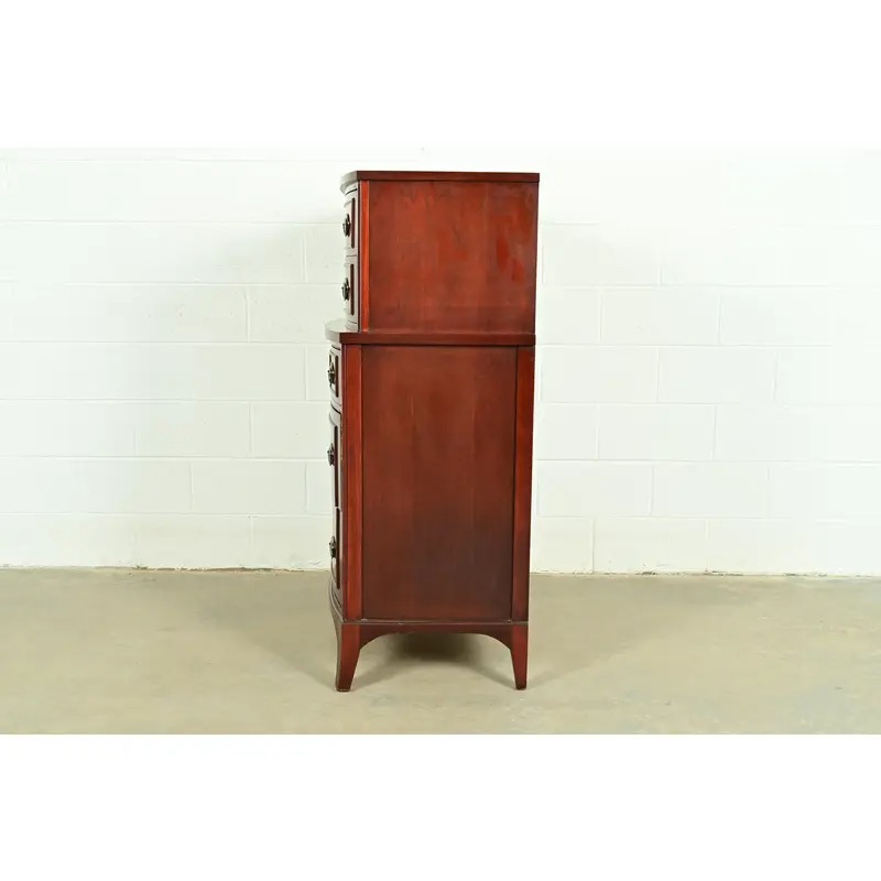 Federal Inlaid Mahogany Bow Front Highboy Dresser by National Furniture, Circa 1960s - Image 11