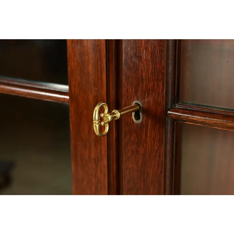 Henkel Harris Georgian Carved Mahogany Lighted Breakfront Bookcase Cabinet - Image 11