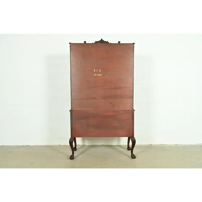 Romweber Chippendale Flame Mahogany Breakfront Bookcase Cabinet, Circa 1920s - Image 11