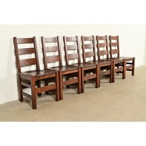 Stickley Brothers Antique Mission Oak Arts & Crafts Ladder Back Dining Chairs, Newly Refinished