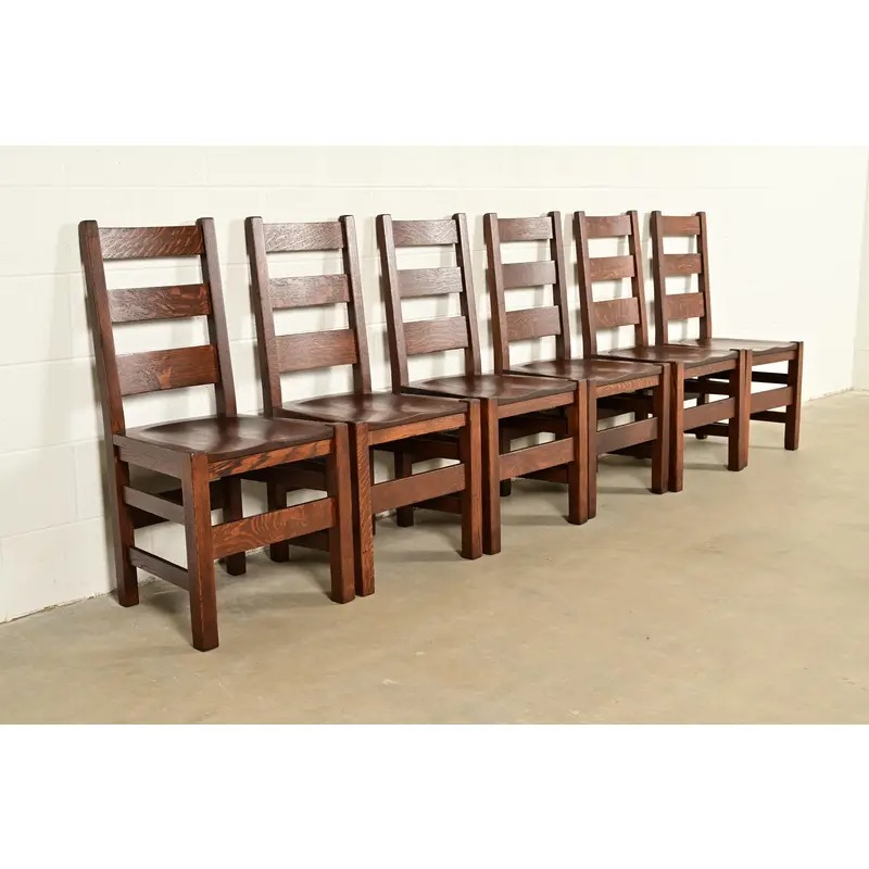 Stickley Brothers Antique Mission Oak Arts & Crafts Ladder Back Dining Chairs, Newly Refinished