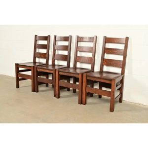 Stickley Brothers Antique Mission Oak Arts & Crafts Ladder Back Dining Chairs, Newly Refinished