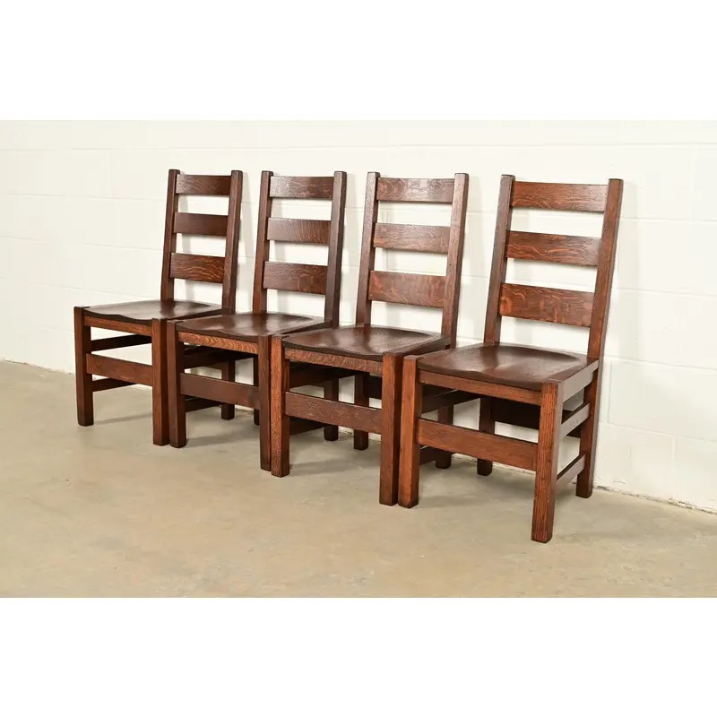 Stickley Brothers Antique Mission Oak Arts & Crafts Ladder Back Dining Chairs, Newly Refinished