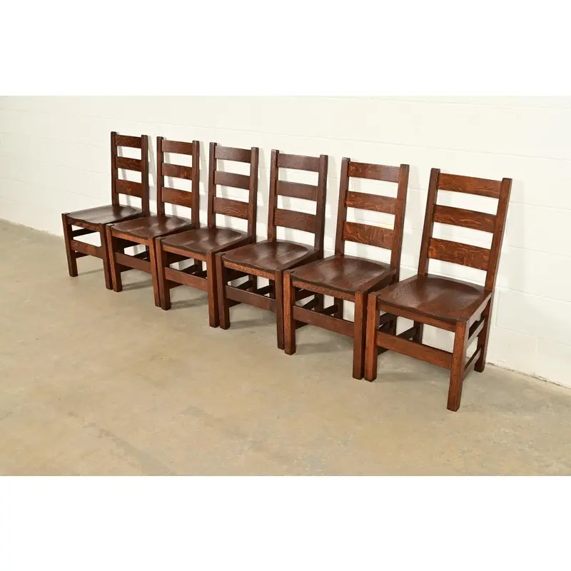 Stickley Brothers Antique Mission Oak Arts & Crafts Ladder Back Side Chairs or Dining Chairs, Newly Refinished - Image 11