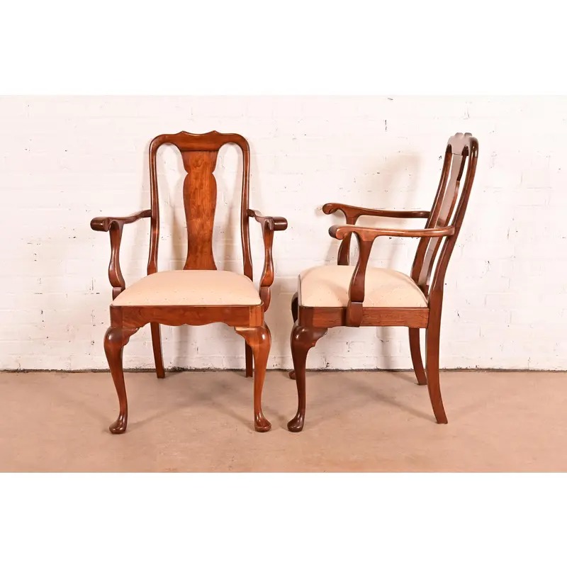 Stickley Queen Anne Carved Solid Cherry Wood Armchairs, Pair - Image 11