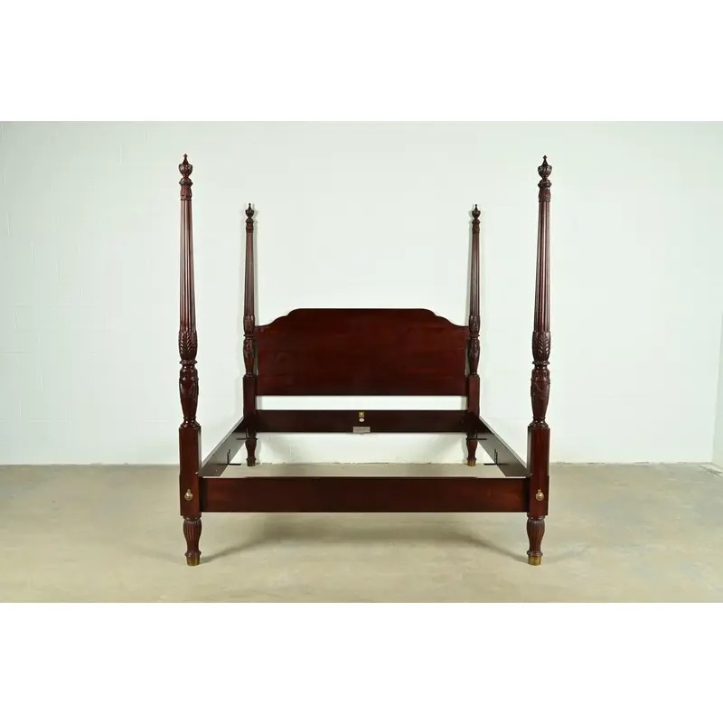 Baker Furniture Historic Charleston Collection Georgian Carved Mahogany King Size Poster Bed