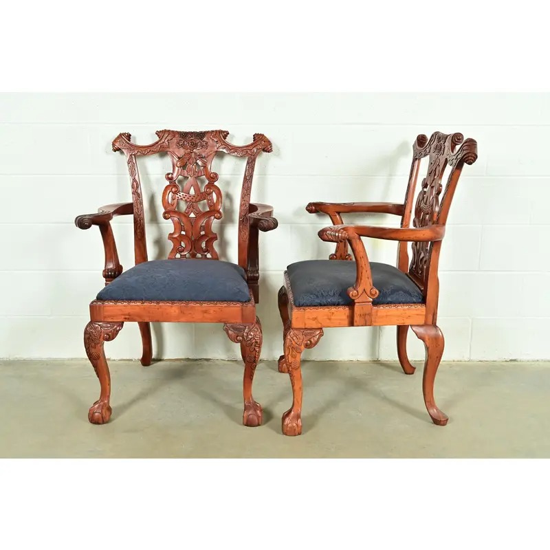 Baker Furniture Style Chippendale Carved Mahogany Dining Chairs, Set of Eight - Image 12