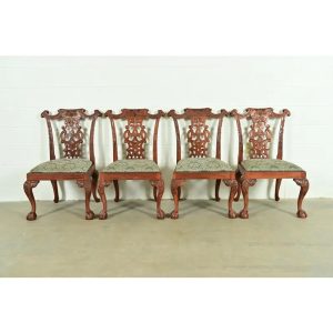 Baker Furniture Style Chippendale Carved Mahogany Dining Chairs, Set of Four