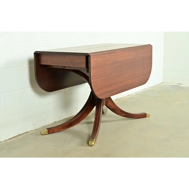 Baker Furniture Style Georgian Mahogany Pedestal Extension Dining Table, Newly Refinished - Image 12