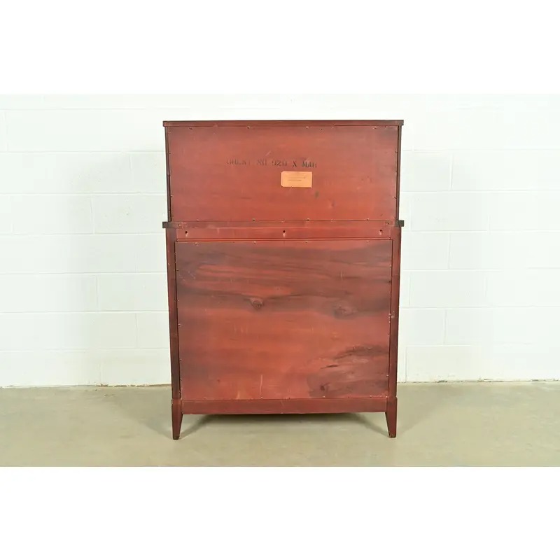 Federal Inlaid Mahogany Bow Front Highboy Dresser by National Furniture, Circa 1960s - Image 12