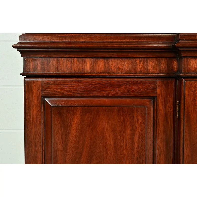 Henkel Harris Georgian Carved Mahogany Lighted Breakfront Bookcase Cabinet - Image 12