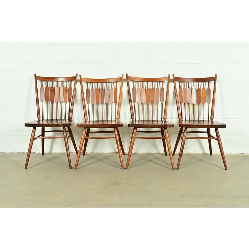Kipp Stewart for Drexel Declaration Sculpted Walnut Dining Chairs, Set of Four