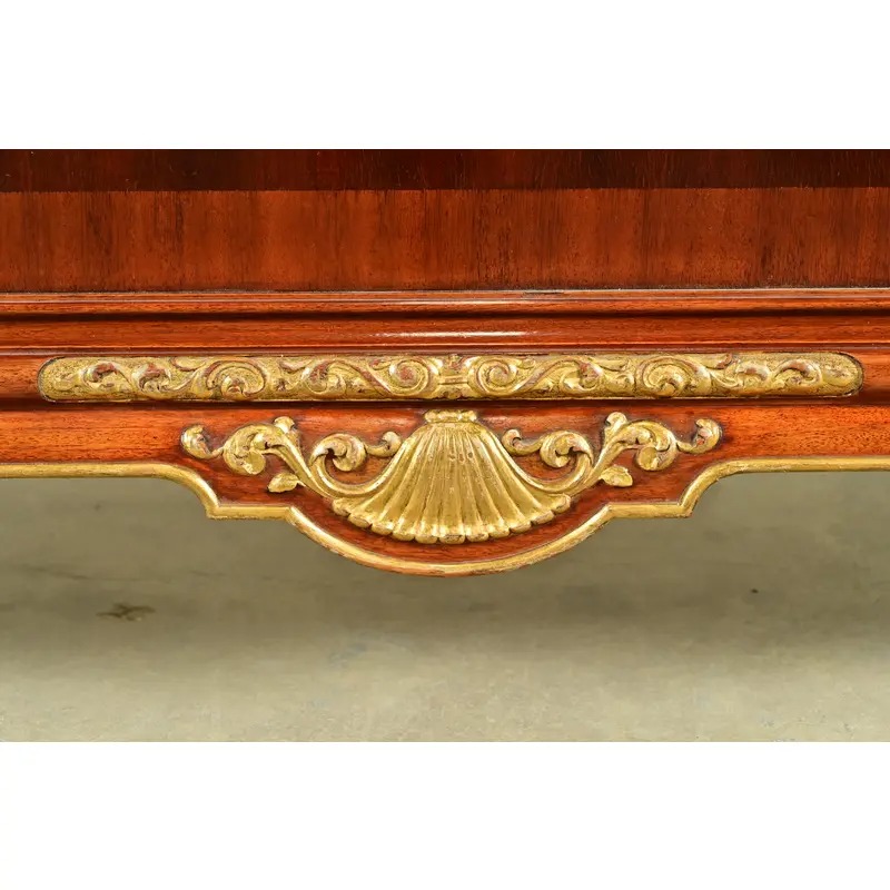 Paul Sormani Style Antique French Provincial Louis XV Burled Mahogany and Gold Gilt Queen Size Bed - Image 12