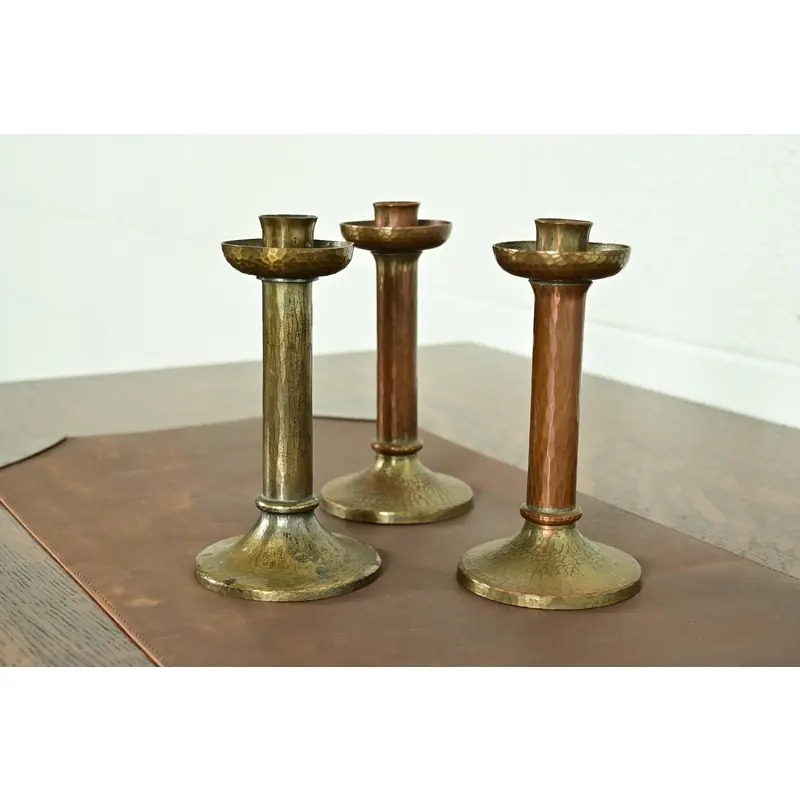 Roycroft Arts & Crafts Brass Finished Hammered Copper Candlestick - Image 12
