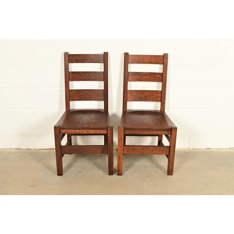 Stickley Brothers Antique Mission Oak Arts & Crafts Ladder Back Side Chairs or Dining Chairs, Newly Refinished