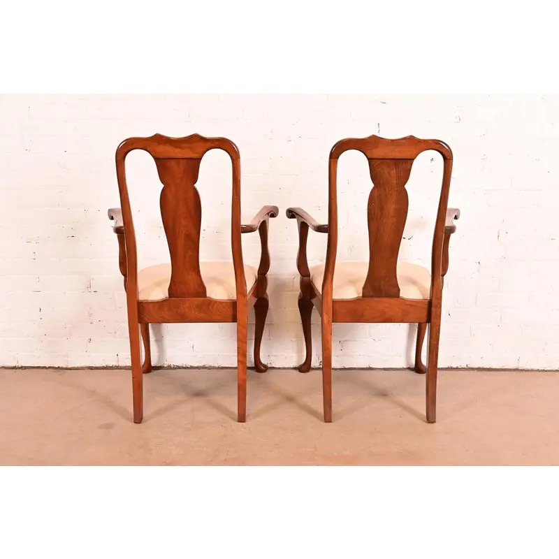 Stickley Queen Anne Carved Solid Cherry Wood Armchairs, Pair - Image 12