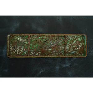 Tiffany Studios New York Pine Needle Bronze and Favrile Slag Glass Pen Tray