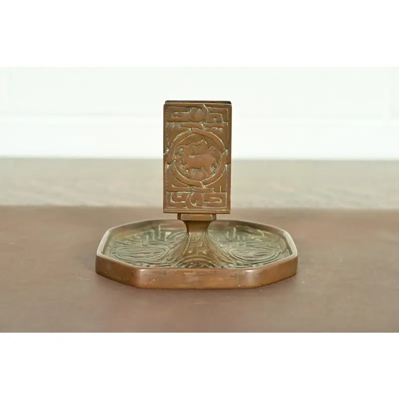 Tiffany Studios New York Zodiac Pattern Bronze Match Box Holder