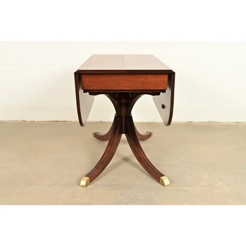 Baker Furniture Style Georgian Mahogany Pedestal Extension Dining Table, Newly Refinished - Image 13