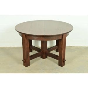Early Gustav Stickley Antique Mission Oak Arts & Crafts Extension Dining Table, Newly Refinished