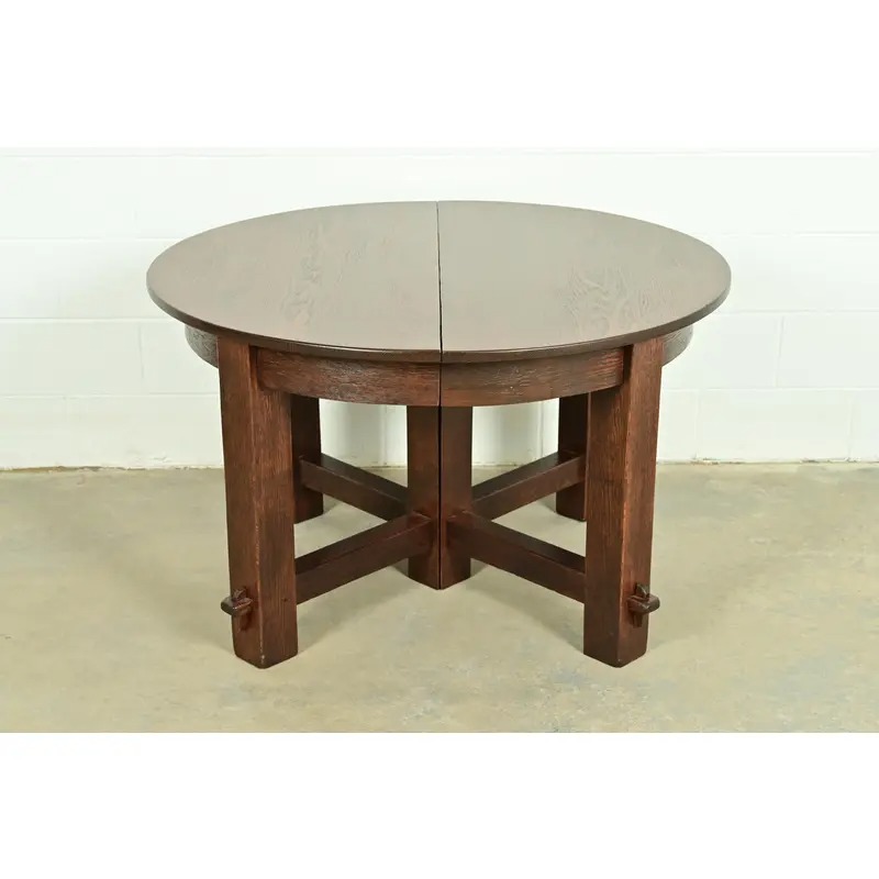 Early Gustav Stickley Antique Mission Oak Arts & Crafts Extension Dining Table, Newly Refinished