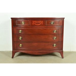 Federal Inlaid Mahogany Bow Front Dresser Chest by National Furniture, Circa 1960s