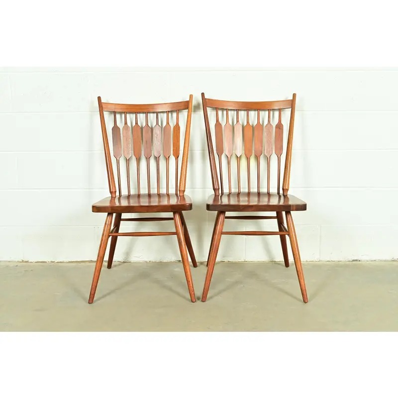 Kipp Stewart for Drexel Declaration Sculpted Walnut Side Chairs or Dining Chairs, Pair