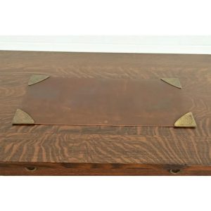 Roycroft Arts & Crafts Brass Finished Hammered Copper Blotter Corners With Leather Desk Blotter