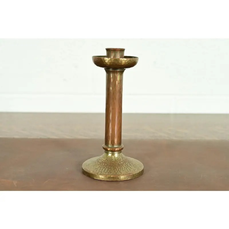 Roycroft Arts & Crafts Brass Finished Hammered Copper Candlestick