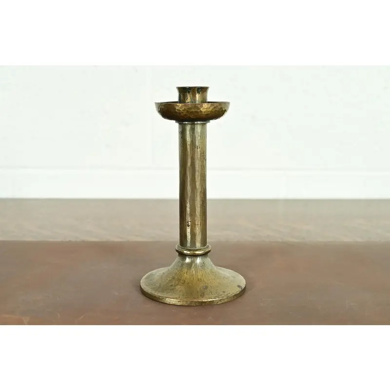 Roycroft Arts & Crafts Brass Finished Hammered Copper Candlestick