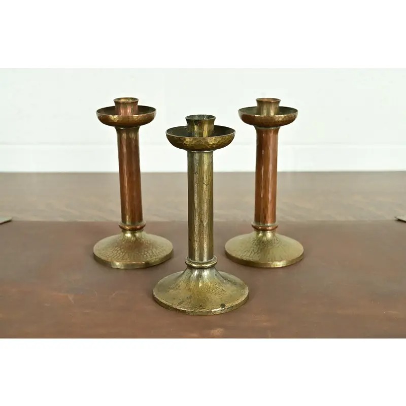 Roycroft Arts & Crafts Brass Finished Hammered Copper Candlestick - Image 13