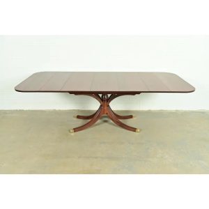 Baker Furniture Style Georgian Mahogany Pedestal Extension Dining Table, Newly Refinished