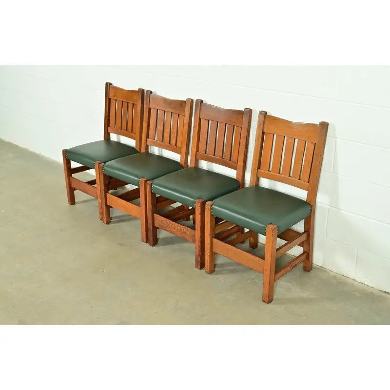 Gustav Stickley Antique Mission Oak Arts & Crafts Dining Chairs, Set of Four