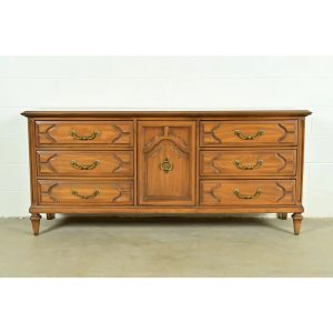 Henredon Style French Regency Louis XVI Carved Fruitwood Long Dresser or Credenza, Circa 1960s