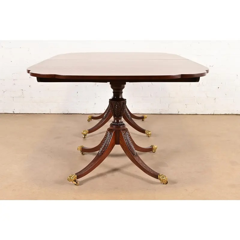 Kindel Furniture Georgian Mahogany Double Pedestal Extension Dining Table, Newly Refinished - Image 14