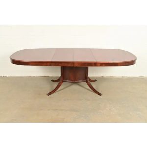 Romweber Regency Flame Mahogany Pedestal Extension Dining Table, Newly Refinished