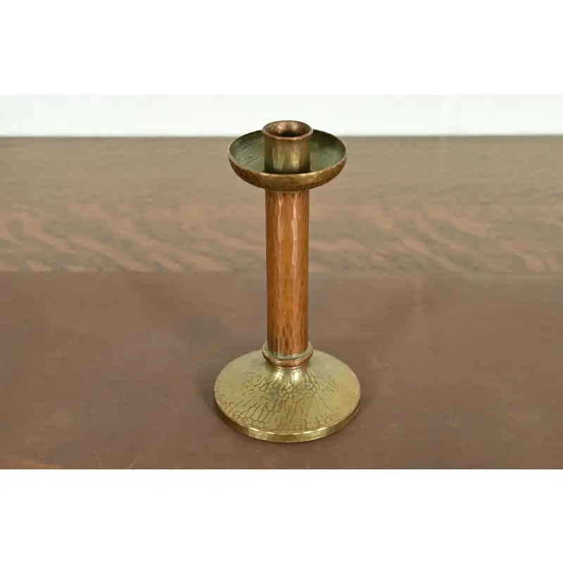 Roycroft Arts & Crafts Brass Finished Hammered Copper Candlestick