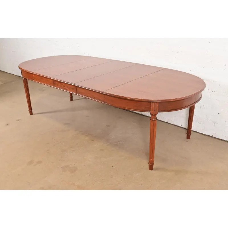 Henredon Style French Regency Louis XVI Teak Extension Dining Table, Newly Refinished
