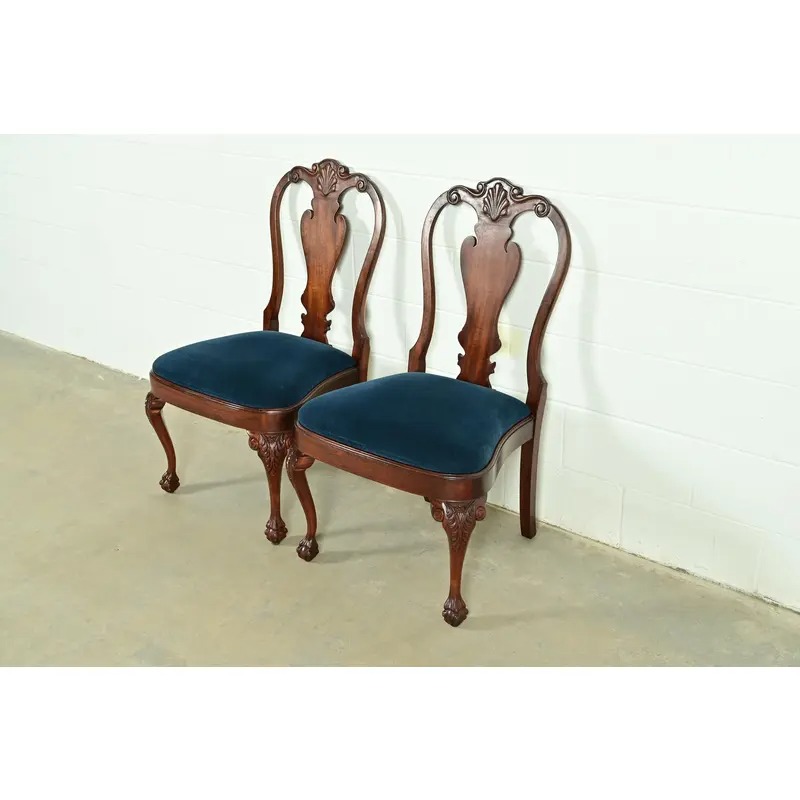 Smith & Watson Georgian Carved Mahogany Side Chairs or Dining Chairs, Pair