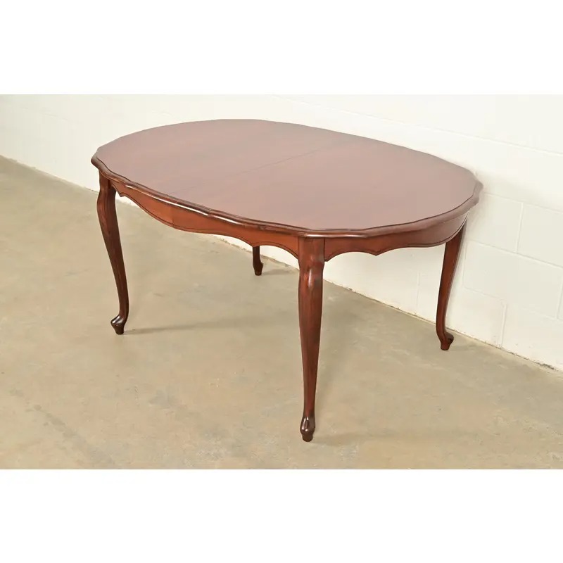 Kindel Furniture French Provincial Louis XV Carved Cherry Wood Extension Dining Table, Newly Refinished