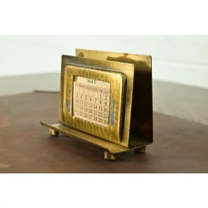 Roycroft Arts & Crafts Brass Finished Hammered Copper Letter Rack With Calendar Frame or Picture Frame