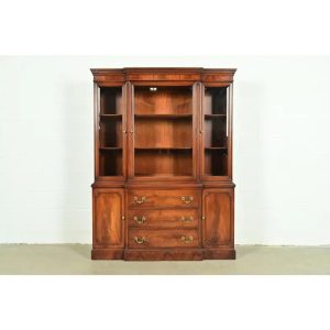 White Furniture Georgian Flame Mahogany Breakfront Bookcase Cabinet, Circa 1960s