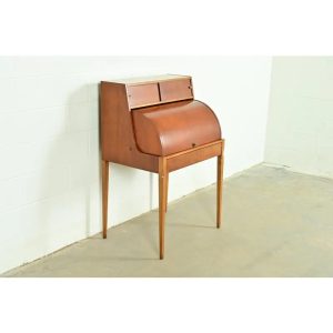 John Van Koert for Drexel Mid-Century Modern Sculpted Cherry Wood Roll Top Desk, 1959