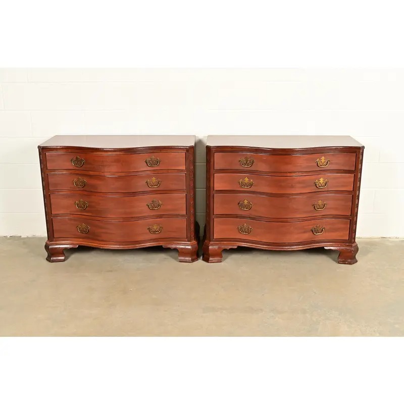 Baker Furniture Historic Charleston Chippendale Carved Mahogany Serpentine Front Dresser Chests, Pair - Image 2