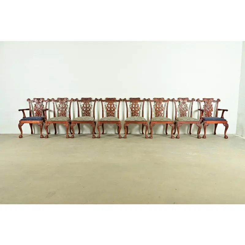 Baker Furniture Style Chippendale Carved Mahogany Dining Chairs, Set of Eight - Image 2