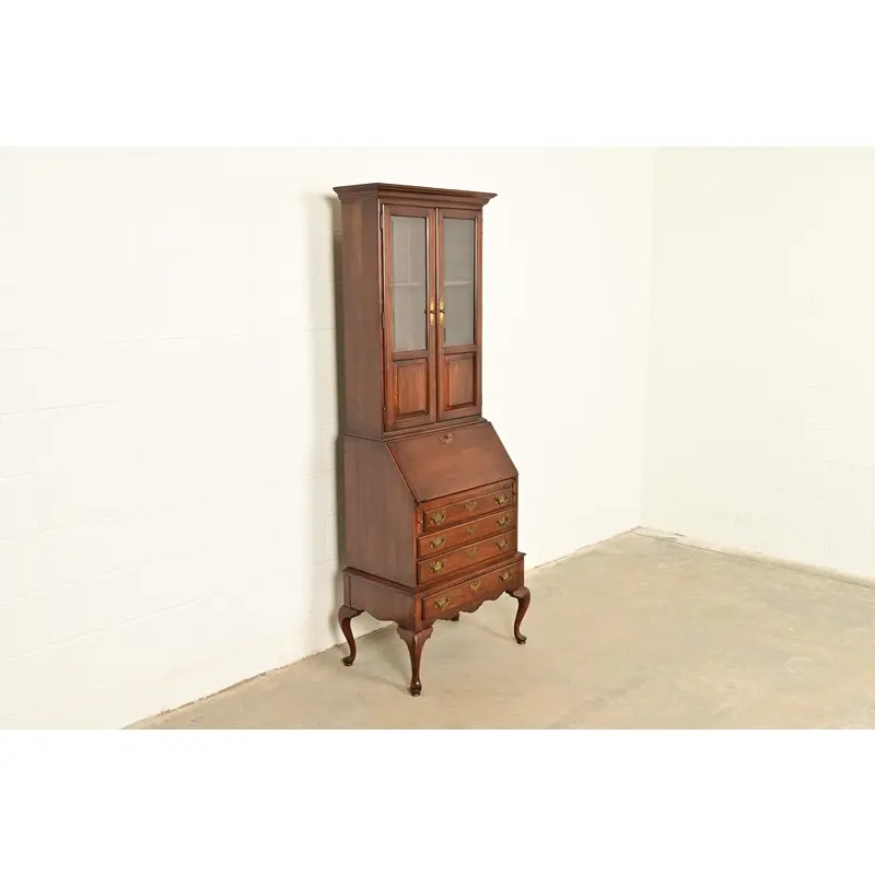 Ethan Allen Georgian Cherry Wood Bureau With Drop Front Secretary Desk and Bookcase Hutch, Circa 1970s - Image 2