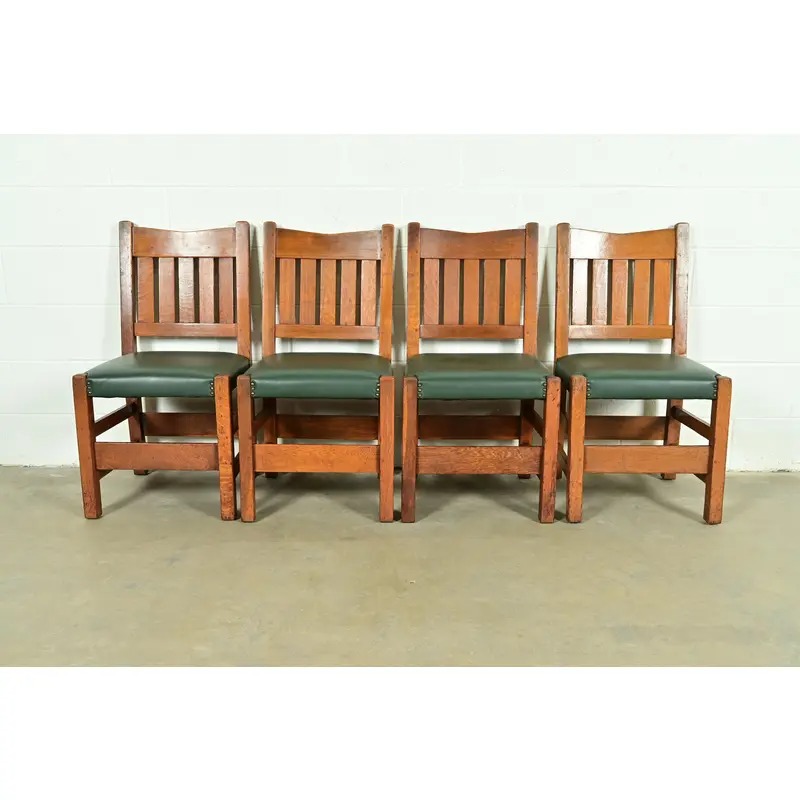 Gustav Stickley Antique Mission Oak Arts & Crafts Dining Chairs, Set of Four - Image 2