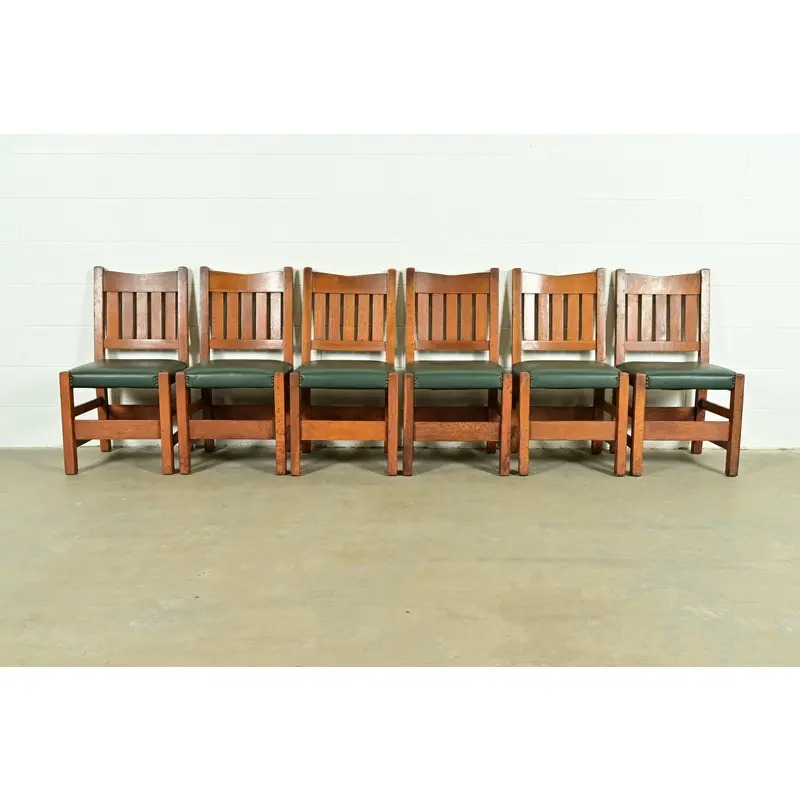 Gustav Stickley Antique Mission Oak Arts & Crafts Dining Chairs, Set of Six - Image 3