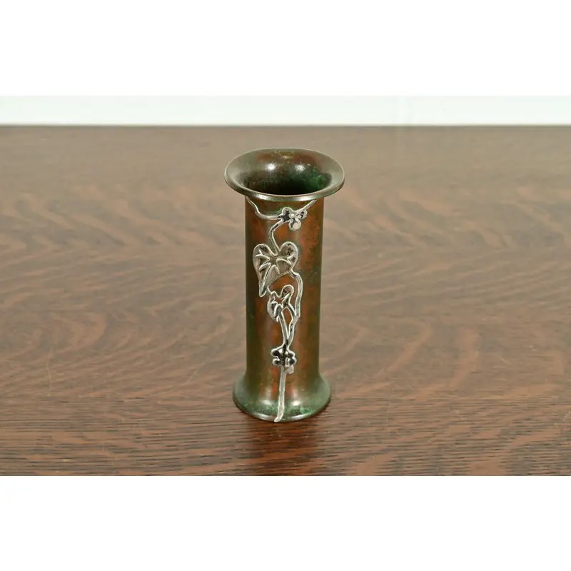 Heintz Style Arts & Crafts Sterling Silver on Bronze Vase - Image 2